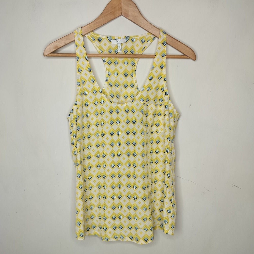 Joie Silk Racerback Tank Top Yellow Blue‎ Geometric